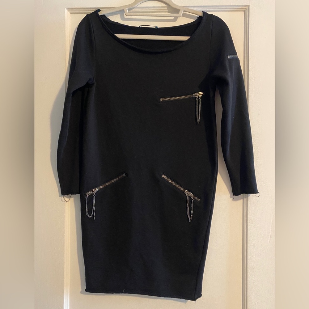 Rare Vintage Alice + Olivia Boat Neck Solid Zipper Detail Mini Dress Black